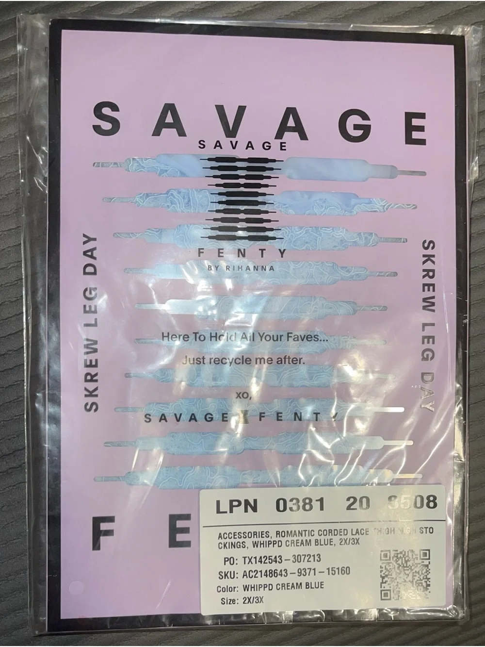 Savage X Fenty Romantic Corded Lace Whipped Cream Blue Lace Thigh-High Stockings